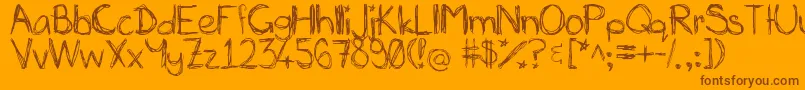 Miasscribblings-Schriftart – Braune Schriften auf orangefarbenem Hintergrund
