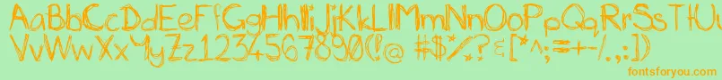 Miasscribblings-Schriftart – Orangefarbene Schriften auf grünem Hintergrund