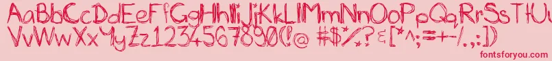フォントMiasscribblings – ピンクの背景に赤い文字