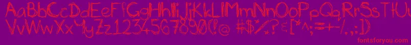 フォントMiasscribblings – 紫の背景に赤い文字