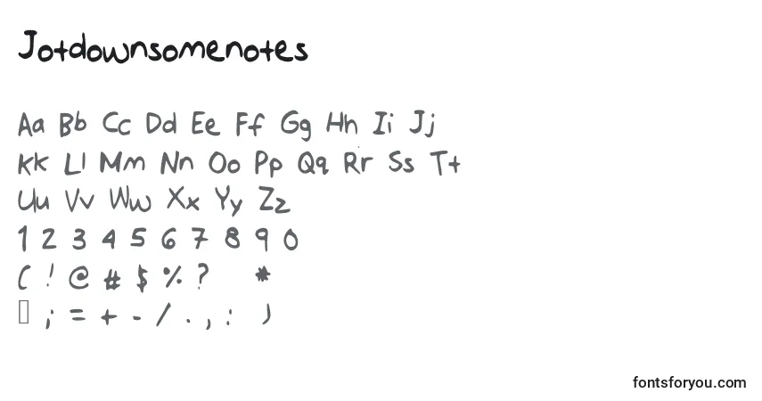 Czcionka Jotdownsomenotes – alfabet, cyfry, specjalne znaki