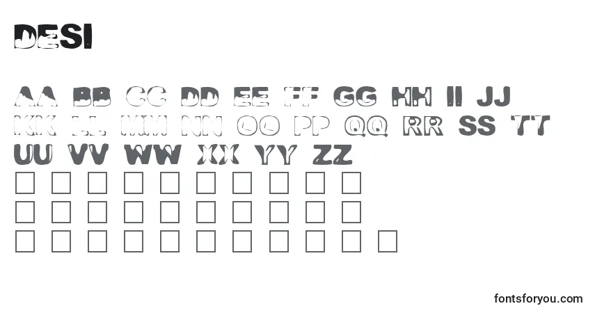 Schriftart Desi – Alphabet, Zahlen, spezielle Symbole