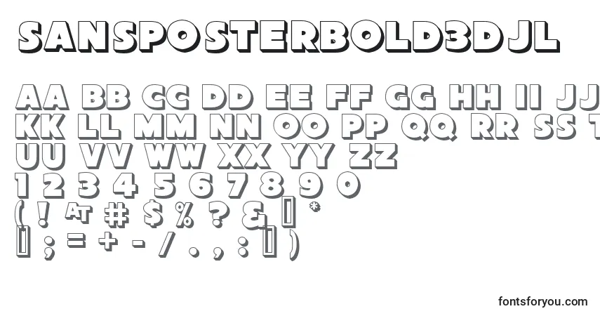 Czcionka SansPosterBold3DJl – alfabet, cyfry, specjalne znaki