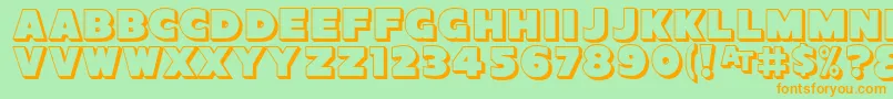 SansPosterBold3DJl-Schriftart – Orangefarbene Schriften auf grünem Hintergrund