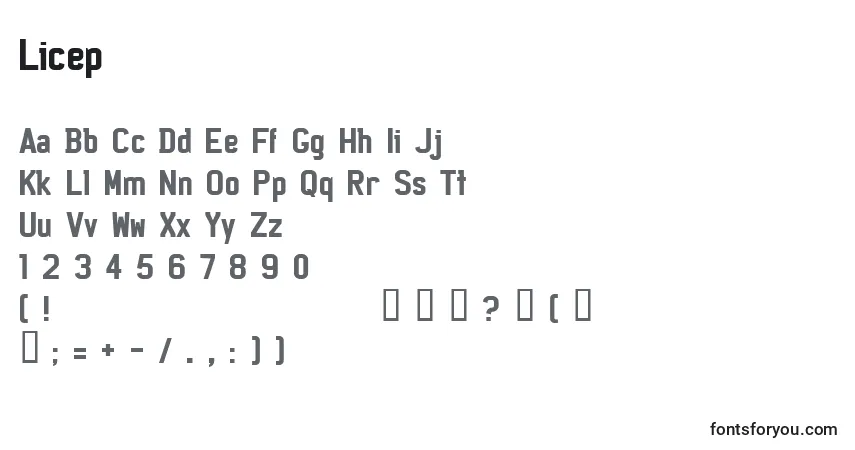 Шрифт Licep – алфавит, цифры, специальные символы