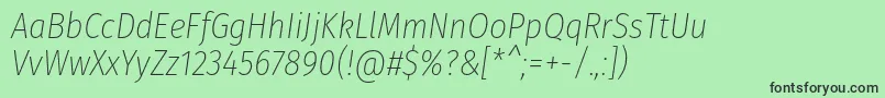フォントFirasanscondensedUltralightitalic – 緑の背景に黒い文字