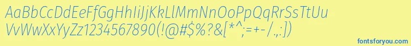 Saiba mais sobre a fonte FirasanscondensedUltralightitalic Fonte FirasanscondensedUltralightitalic – fontes azuis em um fundo amarelo