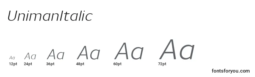 Размеры шрифта UnimanItalic