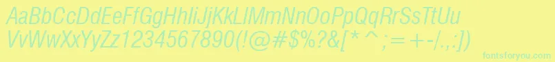 Swiss721CondensedItalicBt-Schriftart – Grüne Schriften auf gelbem Hintergrund