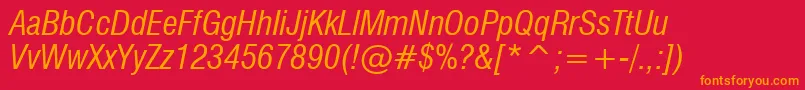 Swiss721CondensedItalicBt Font – Orange Fonts on Red Background