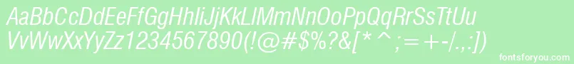 Swiss721CondensedItalicBt Font – White Fonts on Green Background