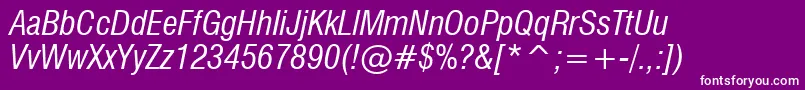 Swiss721CondensedItalicBt Font – White Fonts on Purple Background