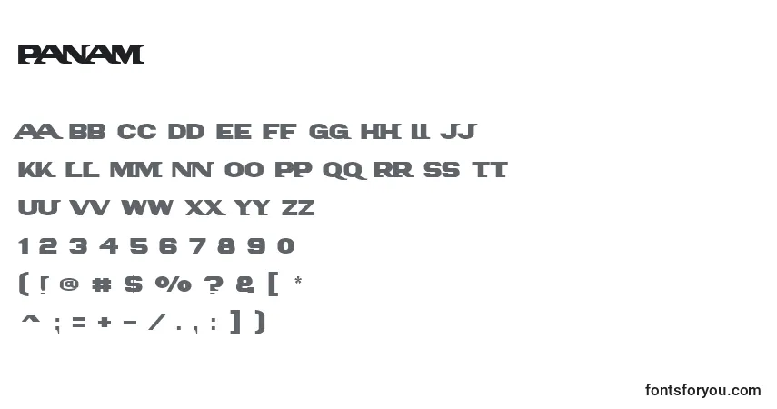 Czcionka Panam – alfabet, cyfry, specjalne znaki