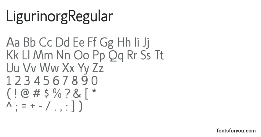 A fonte LigurinorgRegular – alfabeto, números, caracteres especiais