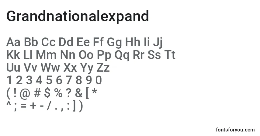 Schriftart Grandnationalexpand – Alphabet, Zahlen, spezielle Symbole