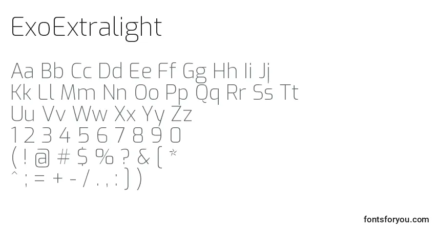Schriftart ExoExtralight – Alphabet, Zahlen, spezielle Symbole