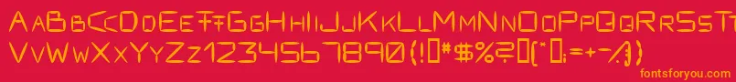 Fracksausen1-Schriftart – Orangefarbene Schriften auf rotem Hintergrund