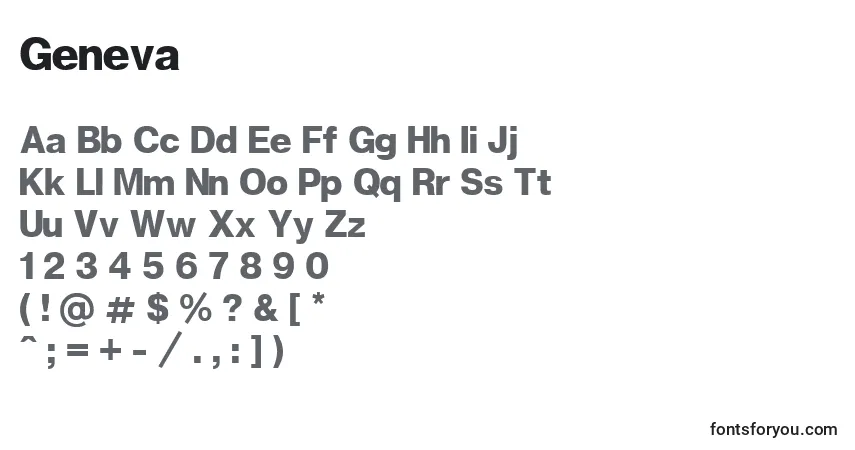 Schriftart Geneva – Alphabet, Zahlen, spezielle Symbole