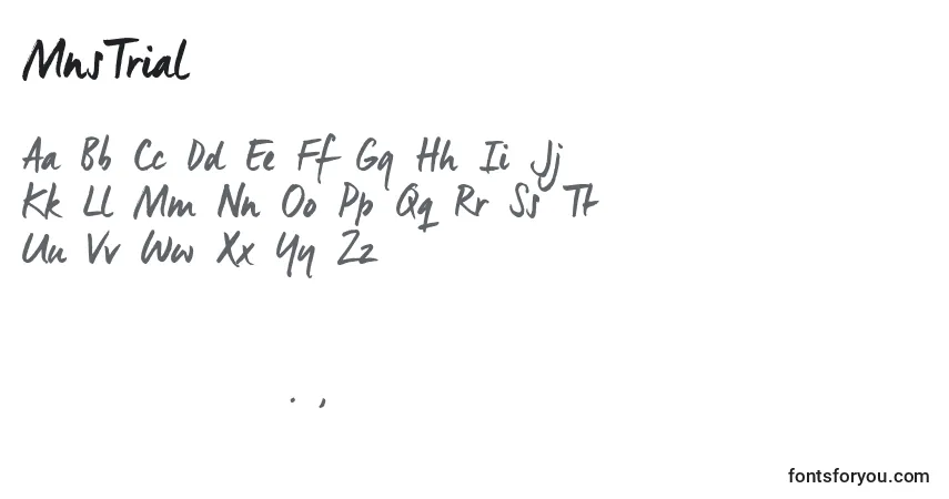 Schriftart MnsTrial – Alphabet, Zahlen, spezielle Symbole