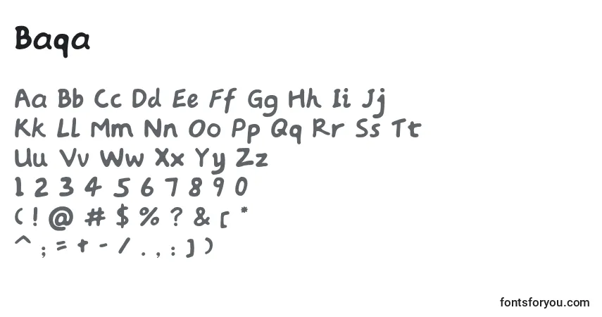 Schriftart Baqa – Alphabet, Zahlen, spezielle Symbole