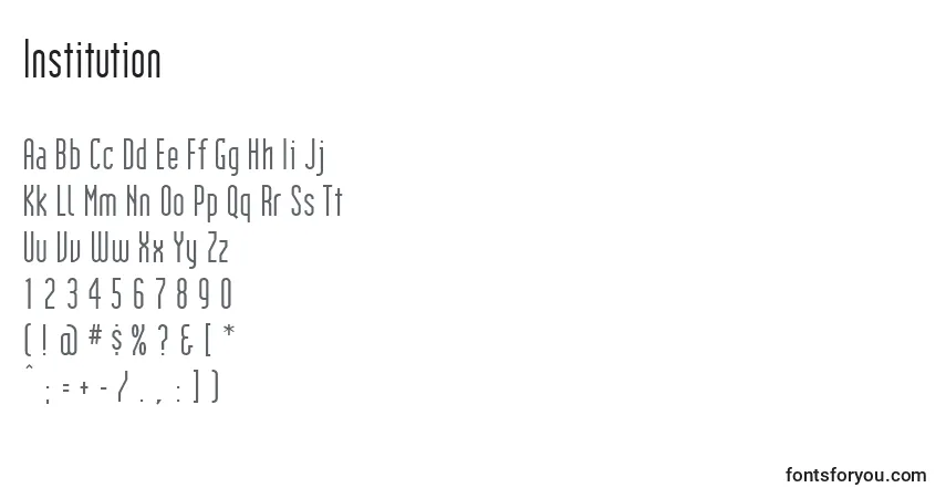 Шрифт Institution – алфавит, цифры, специальные символы