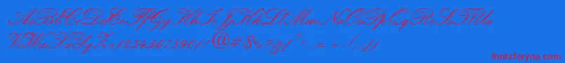 KuenstlerScriptLtBold-Schriftart – Rote Schriften auf blauem Hintergrund