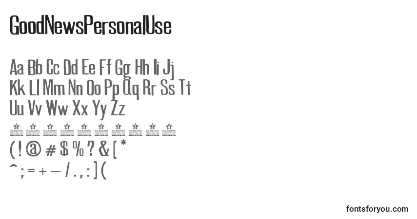 Schriftart GoodNewsPersonalUse – Alphabet, Zahlen, spezielle Symbole