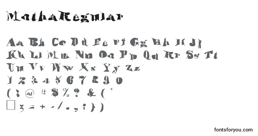 Schriftart MothaRegular – Alphabet, Zahlen, spezielle Symbole