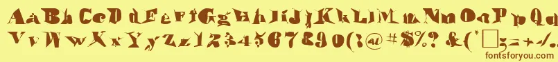 フォントMothaRegular – 茶色の文字が黄色の背景にあります。