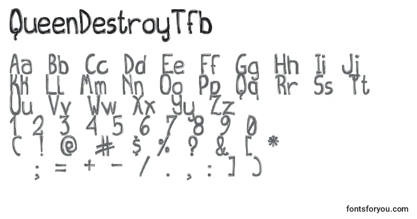 A fonte QueenDestroyTfb – alfabeto, números, caracteres especiais