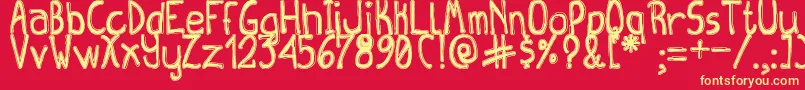 QueenDestroyTfb-Schriftart – Gelbe Schriften auf rotem Hintergrund
