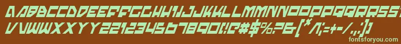 フォントTrajiaci – 緑色の文字が茶色の背景にあります。