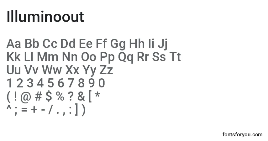 Czcionka Illuminoout – alfabet, cyfry, specjalne znaki
