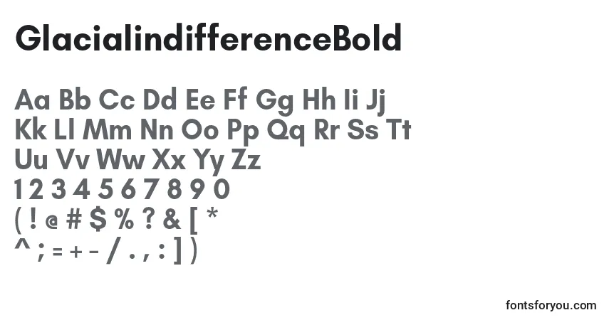 Шрифт GlacialindifferenceBold – алфавит, цифры, специальные символы