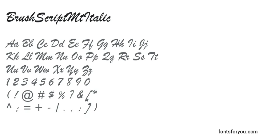 A fonte BrushScriptMtItalic – alfabeto, números, caracteres especiais