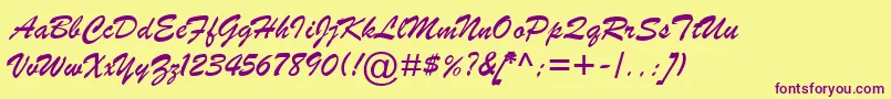 BrushScriptMtItalic Font – Purple Fonts on Yellow Background