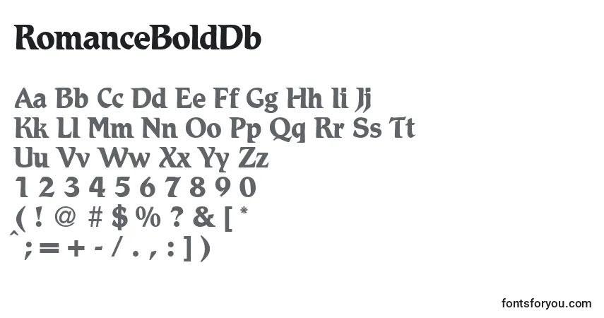 Schriftart RomanceBoldDb – Alphabet, Zahlen, spezielle Symbole