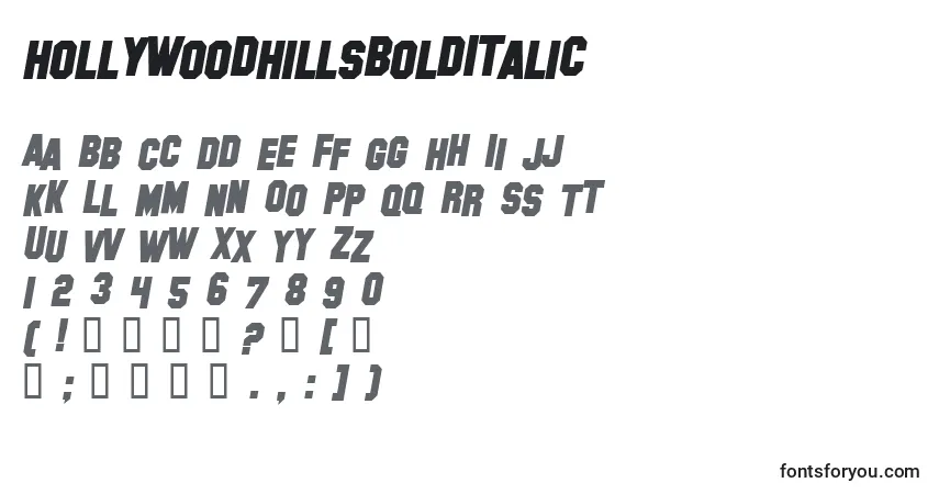 HollywoodHillsBoldItalic-fontti – aakkoset, numerot, erikoismerkit