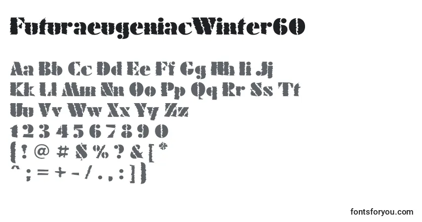 Czcionka FuturaeugeniacWinter60 – alfabet, cyfry, specjalne znaki