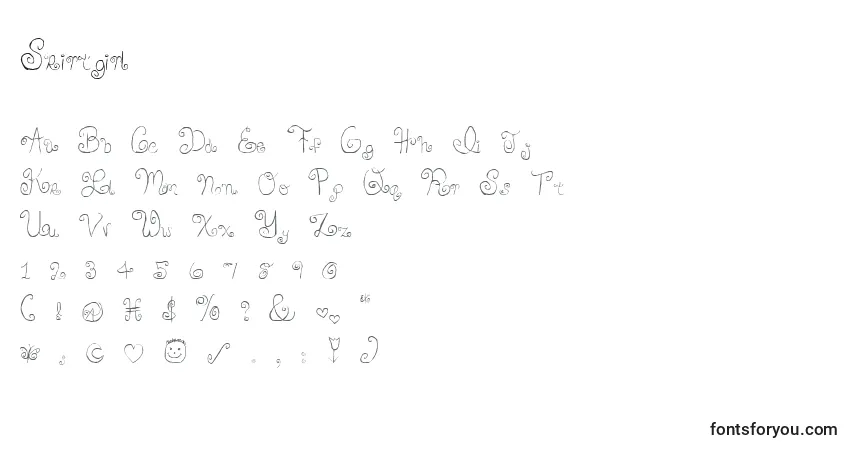 Czcionka Skirtgirl – alfabet, cyfry, specjalne znaki