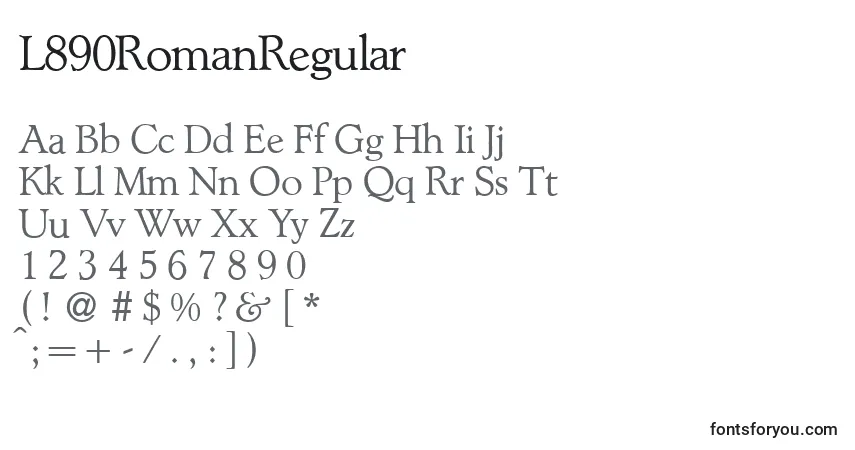 Czcionka L890RomanRegular – alfabet, cyfry, specjalne znaki