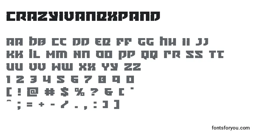 Schriftart Crazyivanexpand – Alphabet, Zahlen, spezielle Symbole
