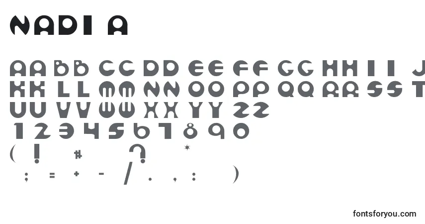 Schriftart Nadia – Alphabet, Zahlen, spezielle Symbole