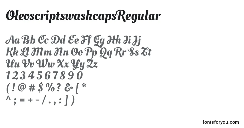Czcionka OleoscriptswashcapsRegular – alfabet, cyfry, specjalne znaki