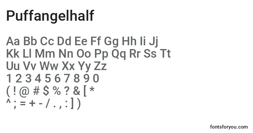 Czcionka Puffangelhalf – alfabet, cyfry, specjalne znaki