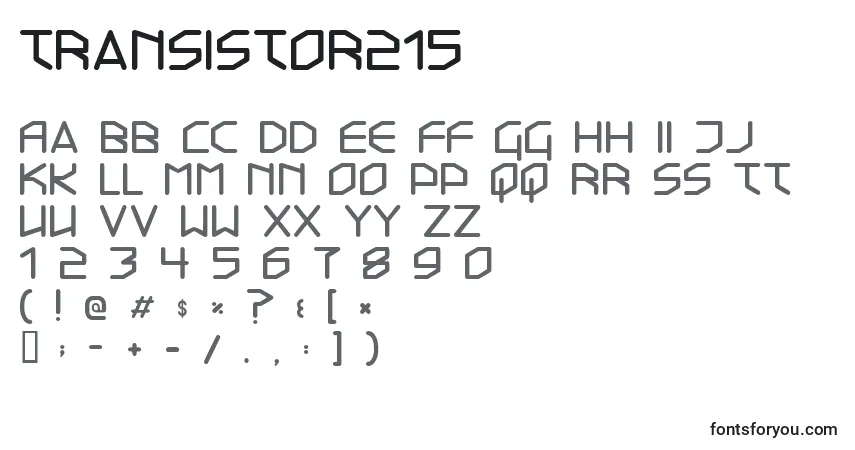 A fonte Transistor215 – alfabeto, números, caracteres especiais