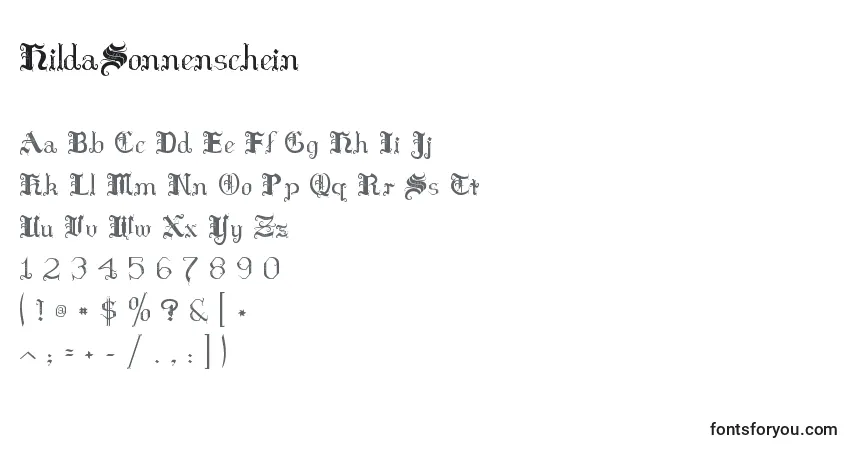 Czcionka HildaSonnenschein – alfabet, cyfry, specjalne znaki
