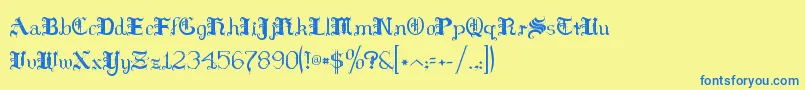 Fonte HildaSonnenschein – fontes azuis em um fundo amarelo