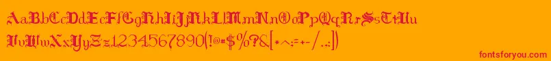 HildaSonnenschein-Schriftart – Rote Schriften auf orangefarbenem Hintergrund