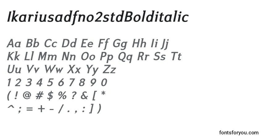 Czcionka Ikariusadfno2stdBolditalic – alfabet, cyfry, specjalne znaki